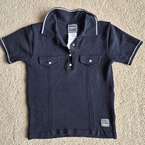 Vintage Versace Jeans Couture Black Stretch Cropped Polo Top Size S